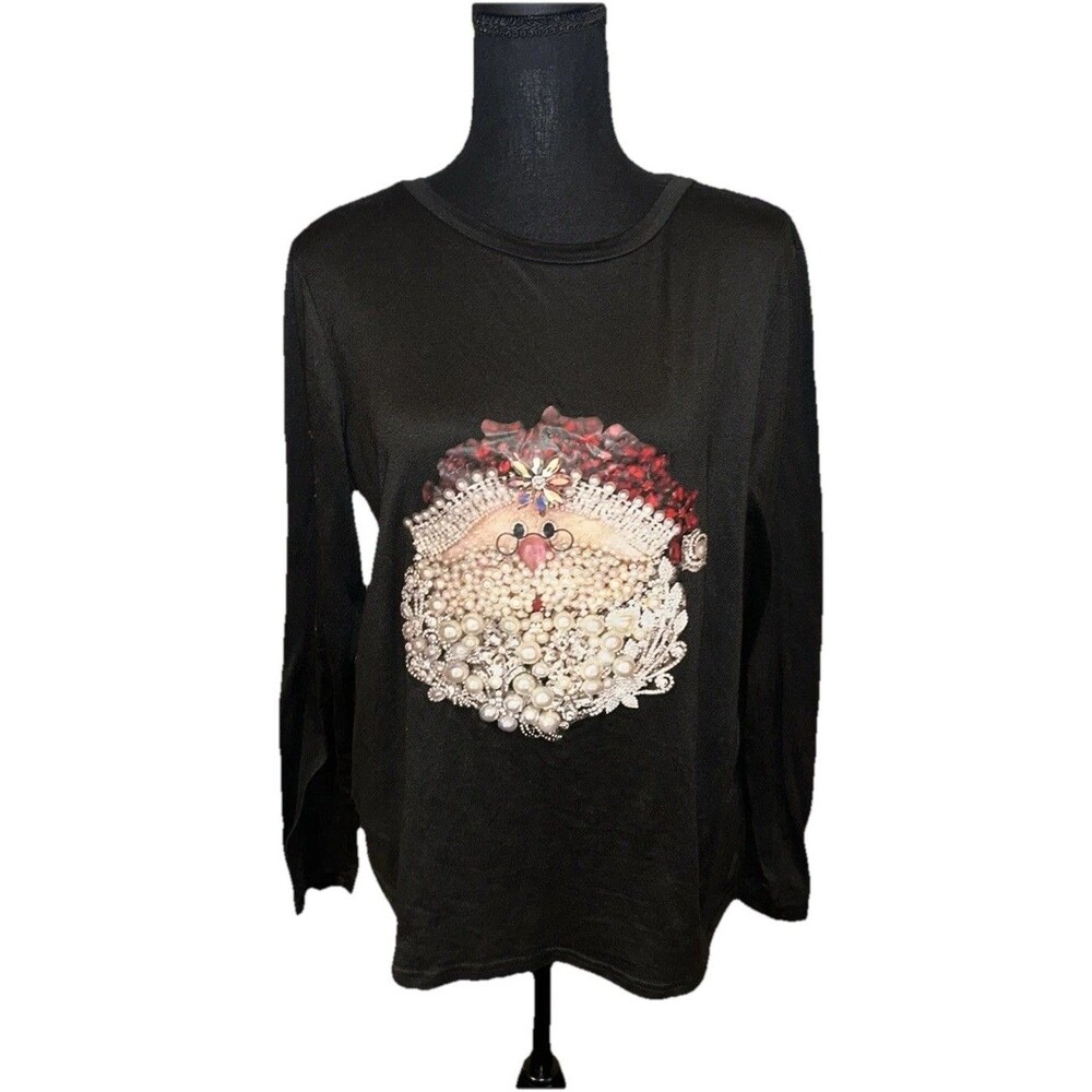 Christmas Santa Claus Long Sleeve Printed Glossy Graphic Pullover Shirt